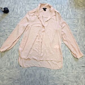 H&M Long Sleeve Hi-lo‎ Button Down Lightweight Blouse Size 6 Beige